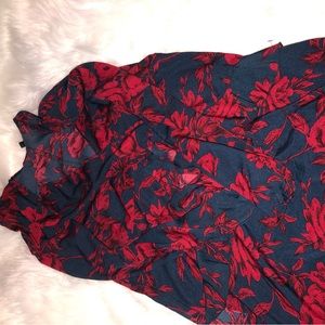 Missguided red floral frill waist